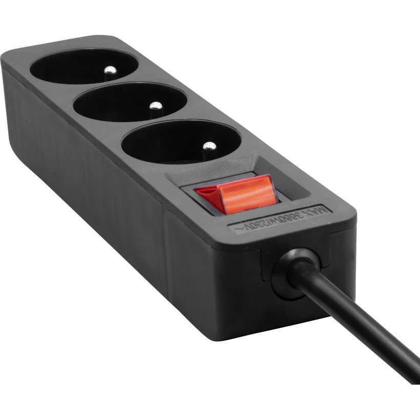 Prodlužovací kabel Eco-Line, 3 zásuvky, černý, s vypínačem, 3 m