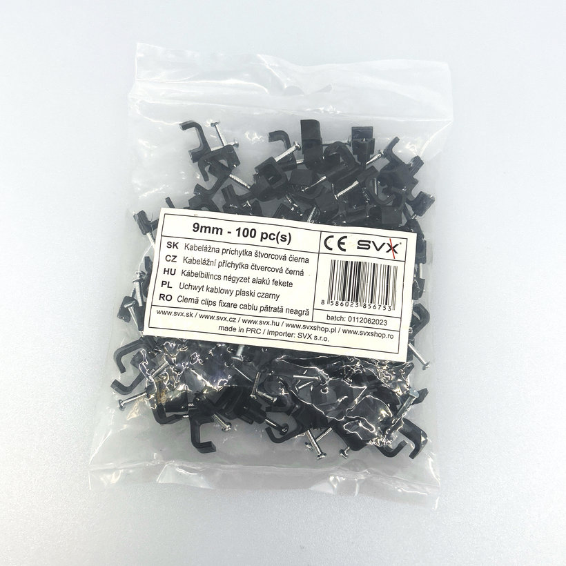 Kabelážní příchytka čtvercová černá 10mm