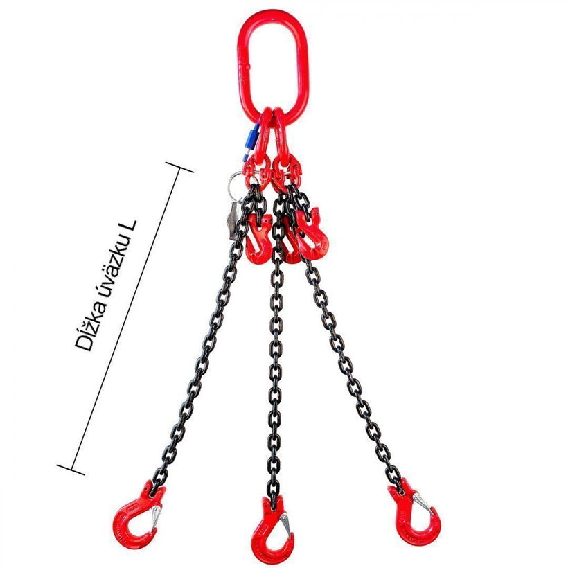 Řetězový závěs oko-3 háky tř 80 se zkracovačem (4,5 m, 6700/4750 kg, 10 mm)