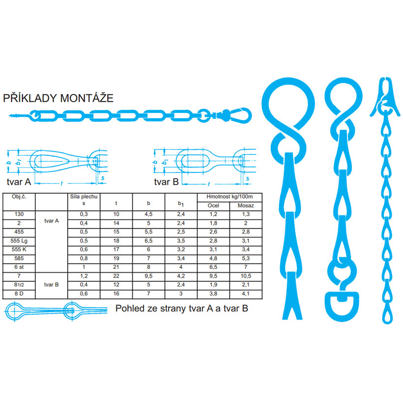 Řetěz patentní poniklovaná mosaz A 0,5mm
