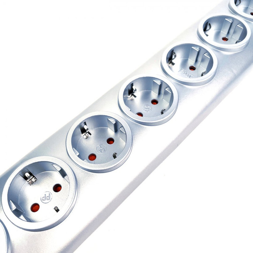 Prodlužovací kabel PRIMERA 8 zásuvek 16A stříbrný SCHUKO 2m