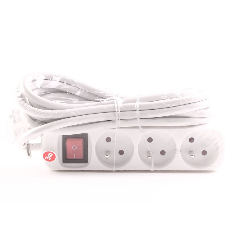 Prodlužovací kabel 16A bílý s vypínačem 3 zásuvky 3m 3G1,5