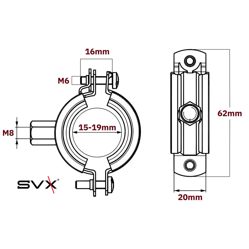 Objímka dvoušroubová 15-19mm