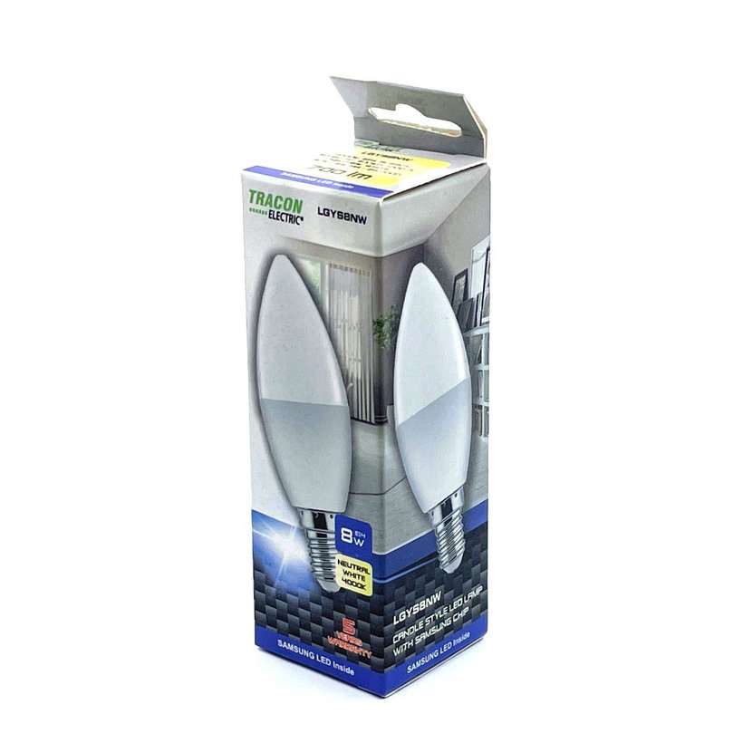 LED žárovka svíčka E14 8W - neutrální - s chipem