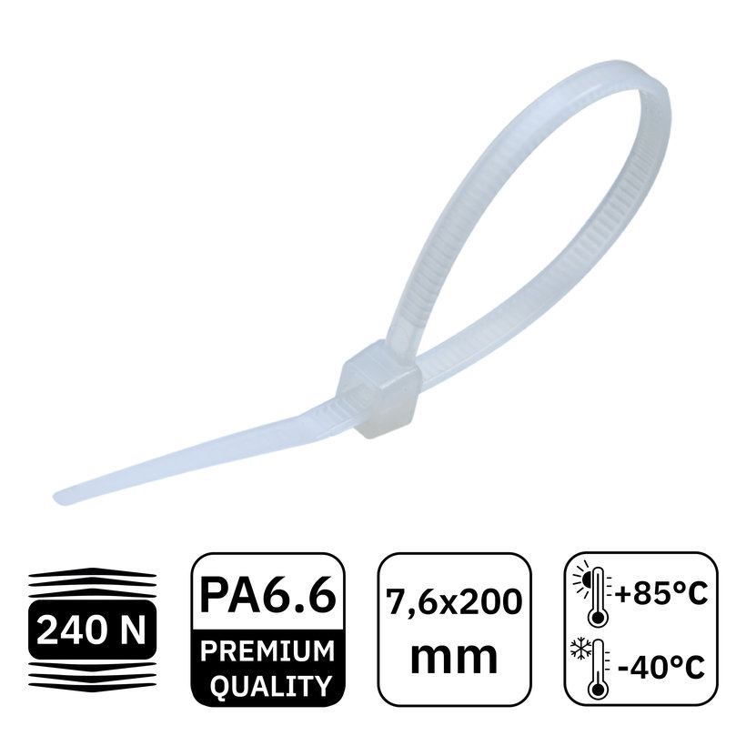 Stahovací páska bílá 50ks 7,6x200mm