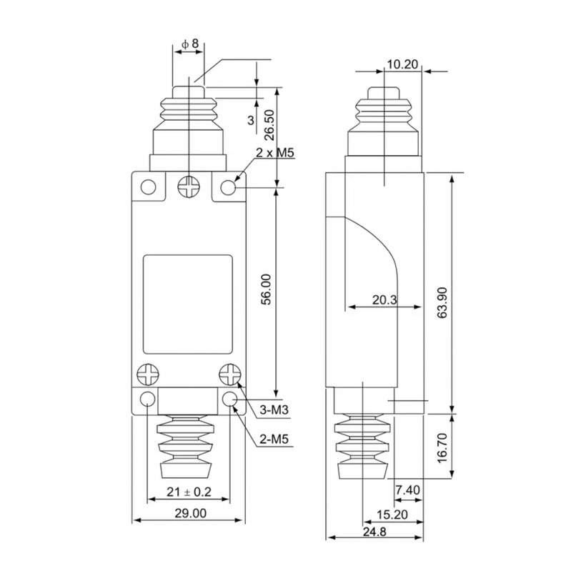 Koncový spínač s kovovým čepem