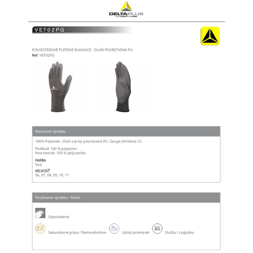 Pracovní rukavice VE702PG 08