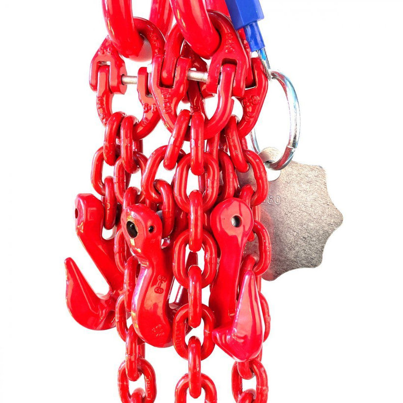Řetězový závěs oko-3 háky tř 80 se zkracovačem (2 m, 2360/1700 kg, 6 mm, červená)