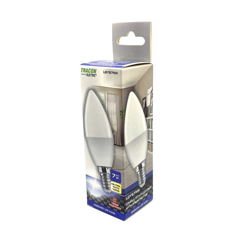 LED žárovka svíčka E14 7W - neutrální - s chipem