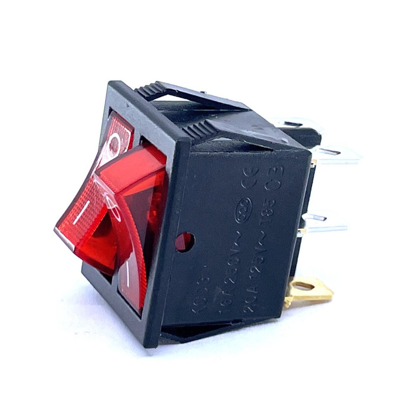 Kolébkový vypínač ON-OFF, 2 obvody, červený, 16A, 250V, 0-I