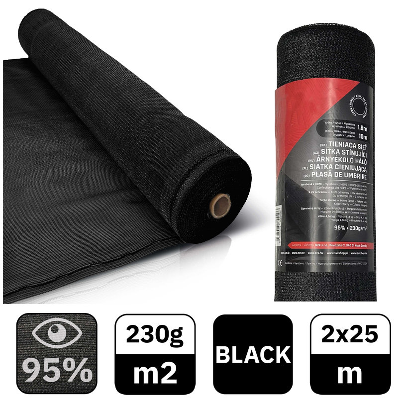 Stínící síť černá 95% - délka 25m - výška 2m