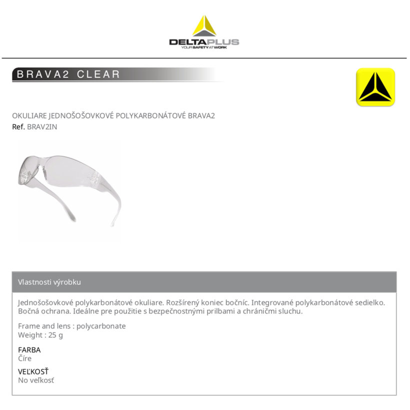 Pracovní brýle BRAVA2 CLEAR