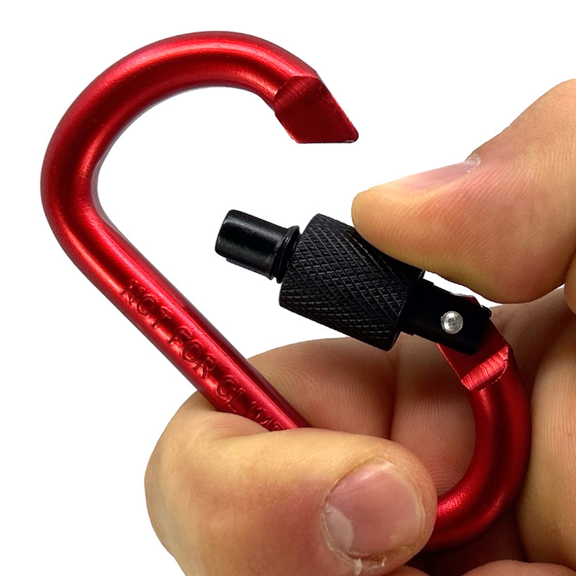 Hliníková karabina s pojistkou - červená