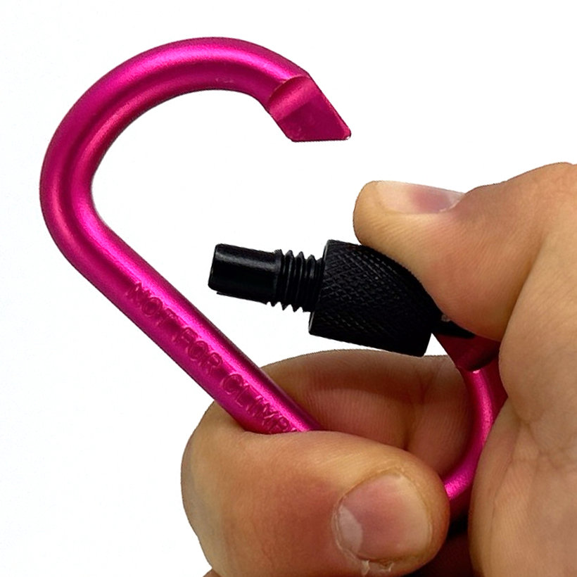 Hliníková karabina s pojistkou - růžová