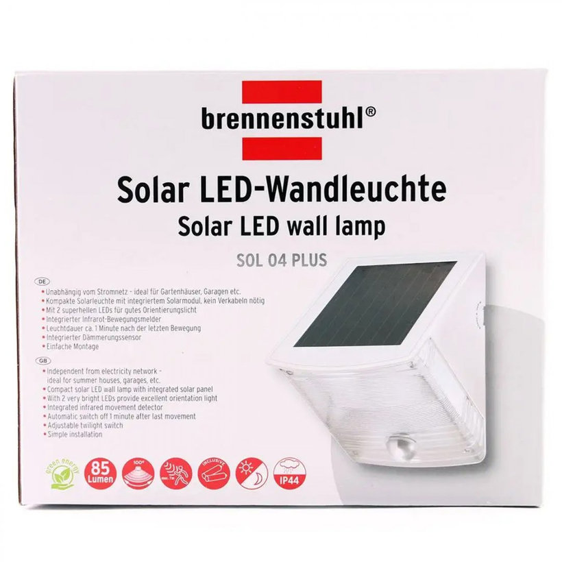 Solární LED nástěnné světlo s pohybovým PIR detektorem šedobílé