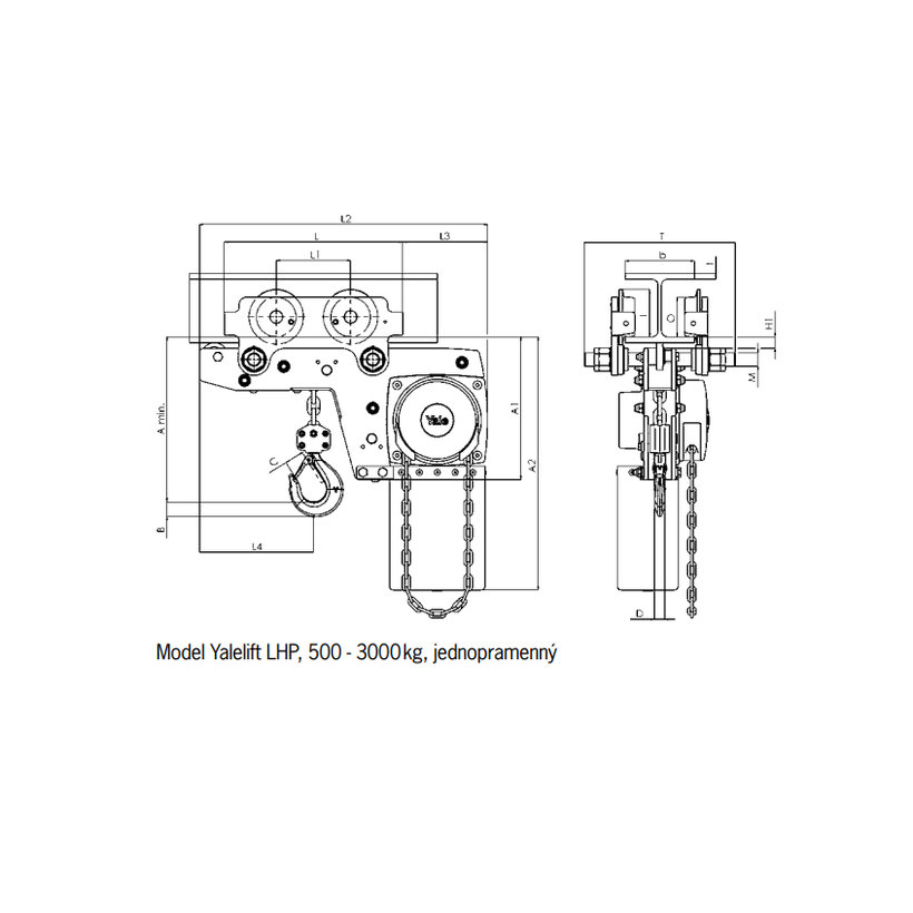 Ruční řetězový kladkostroj Yalelift LHP - vozík A 3000kg