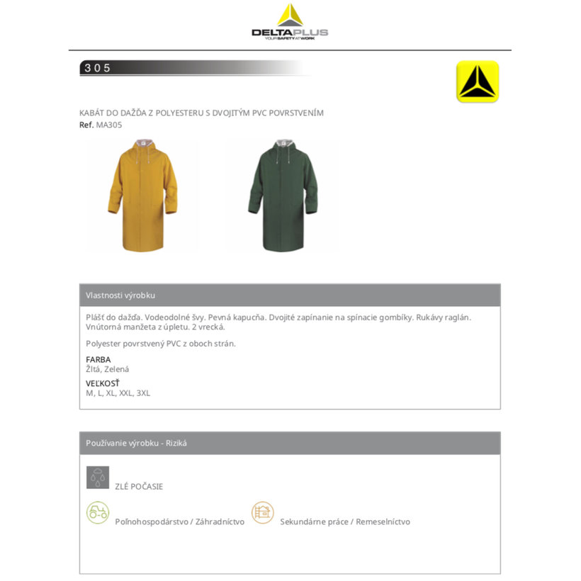 Nepromokavý plášť do deště MA305 žlutý XL