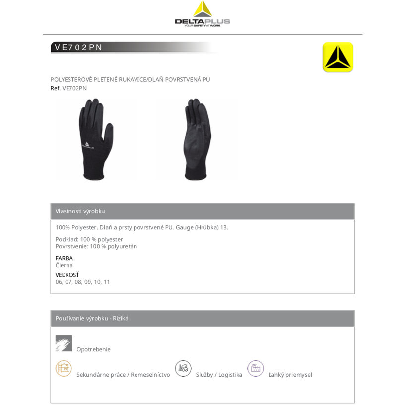 Pracovní rukavice VE702PN 08