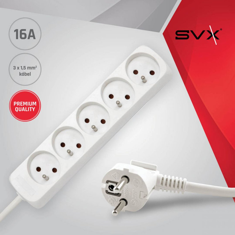 Prodlužovací kabel 16A bílý 5 zásuvek 3m 3G1,5