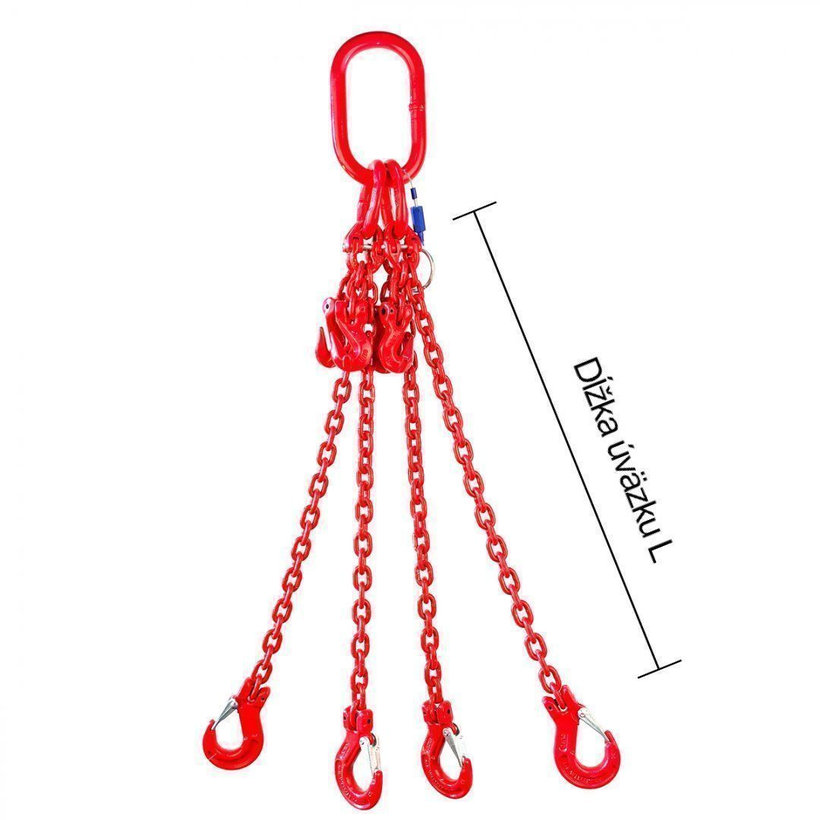 Řetězový závěs oko-4 háky tř 80 se zkracovačem (6 m, 4250/3000 kg, 8 mm)