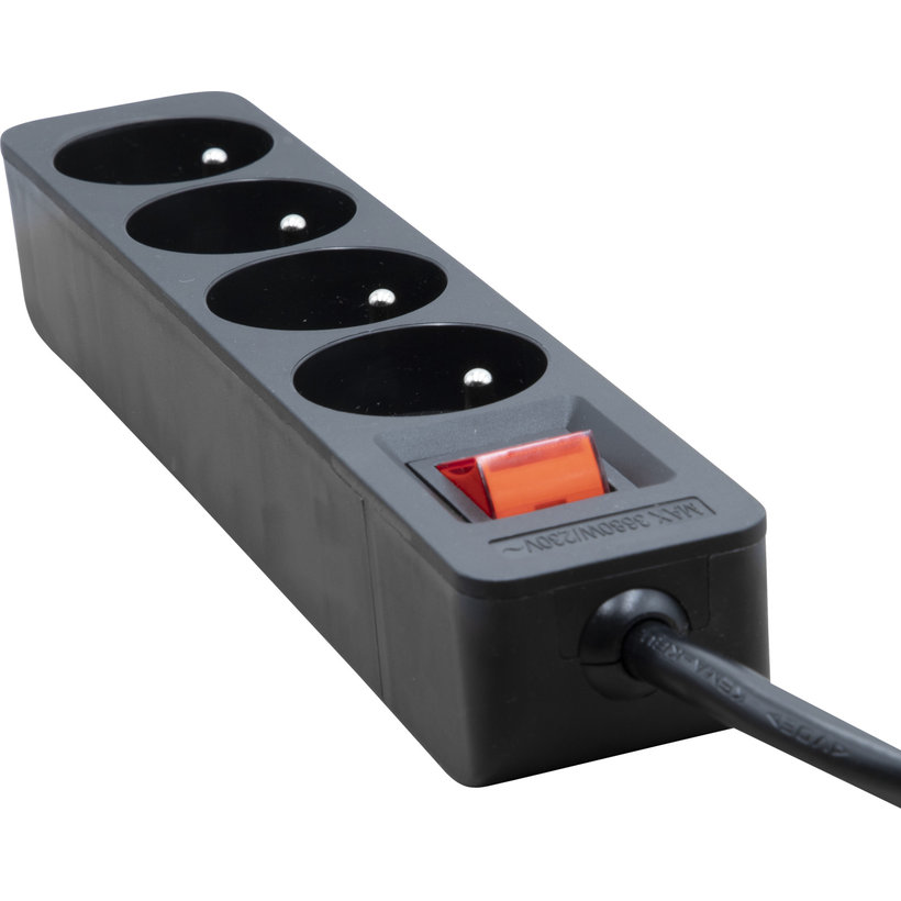 Prodlužovací kabel Eco-Line, 4 zásuvky, černý, s vypínačem, 3 m-copy-44878