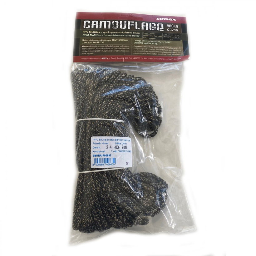 Polypropylenová šňůra pletená bez jádra CAMOUFLAGE 20m 8mm