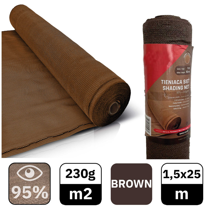 Stínící síť hnědá 95% - dĺžka 25m - výška 1,5m