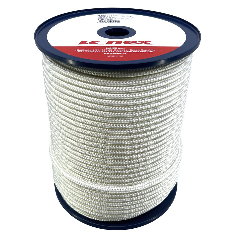 PA pletené lano s jádrem bílé 16pr 4mm