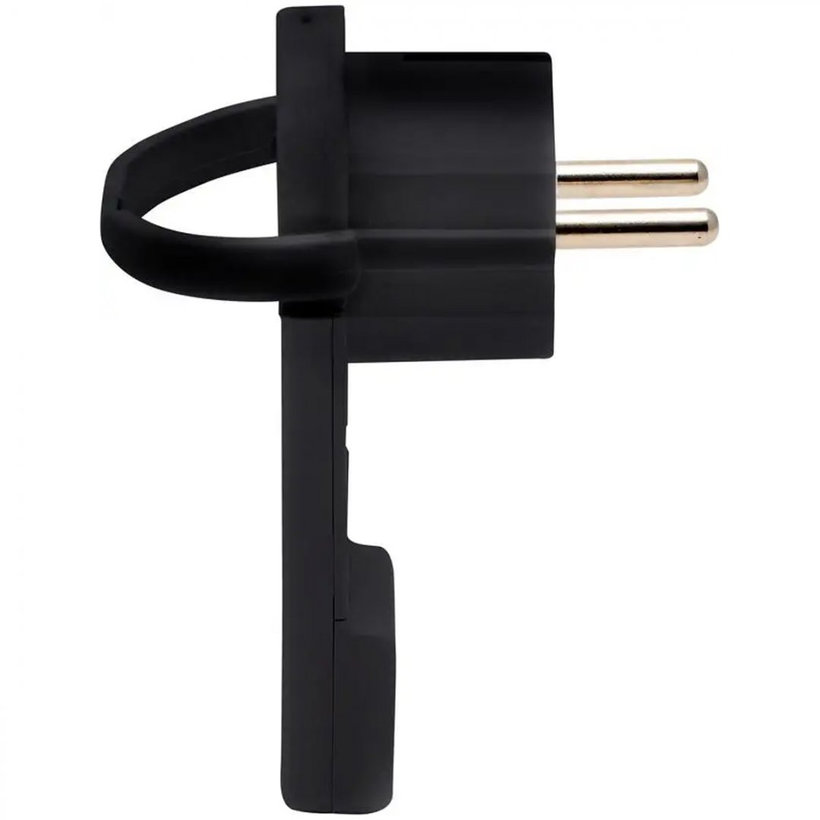 Plochá zástrčka černá se sklopným kroužkem