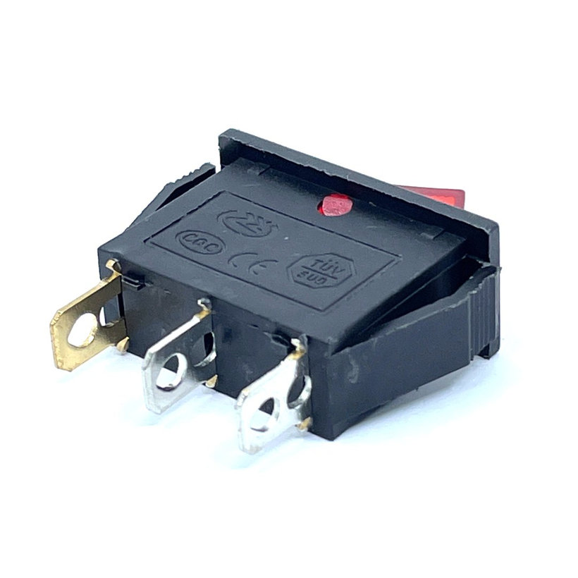 Kolébkový vypínač ON-OFF červený podsvícený, 16A, 250V