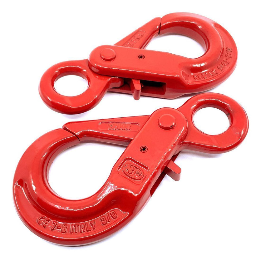 Samozajišťovací hák s okem tř 80 červený 16mm