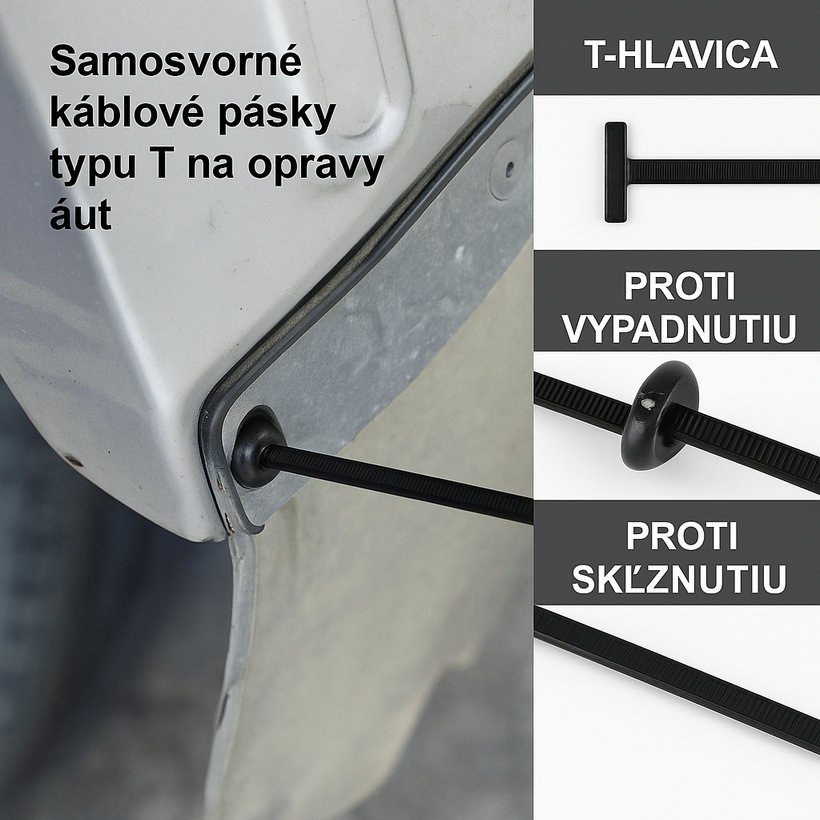 Stahovací páska T-typu pro opravy automobilů, černá 5×90 mm