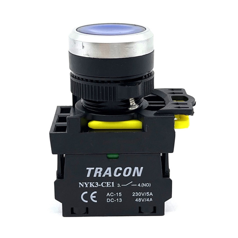 Tlačítkový spínač podsvícený modrý