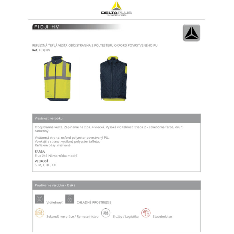 Reflexní teplá oboustranná vesta FIDJI HV M