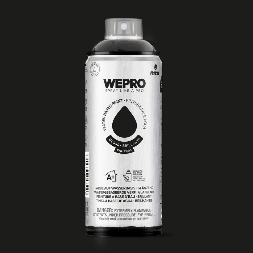 WEPRO Sprej – barva na vodní bázi, lesklá –  Cosmos Black RAL 9005