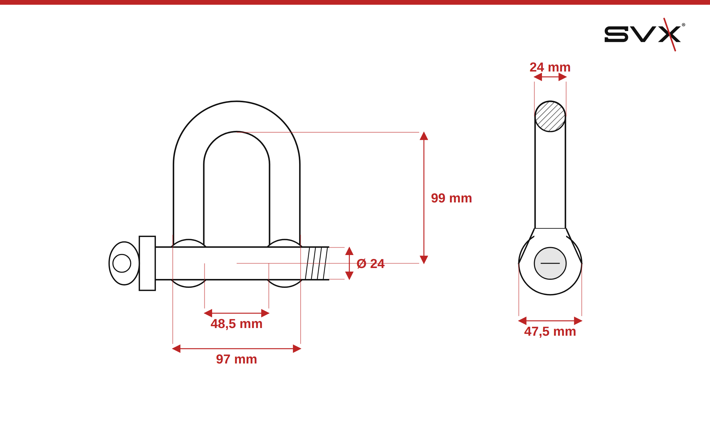 Zámek řetězu tvar D 24 mm – rozměry v mm