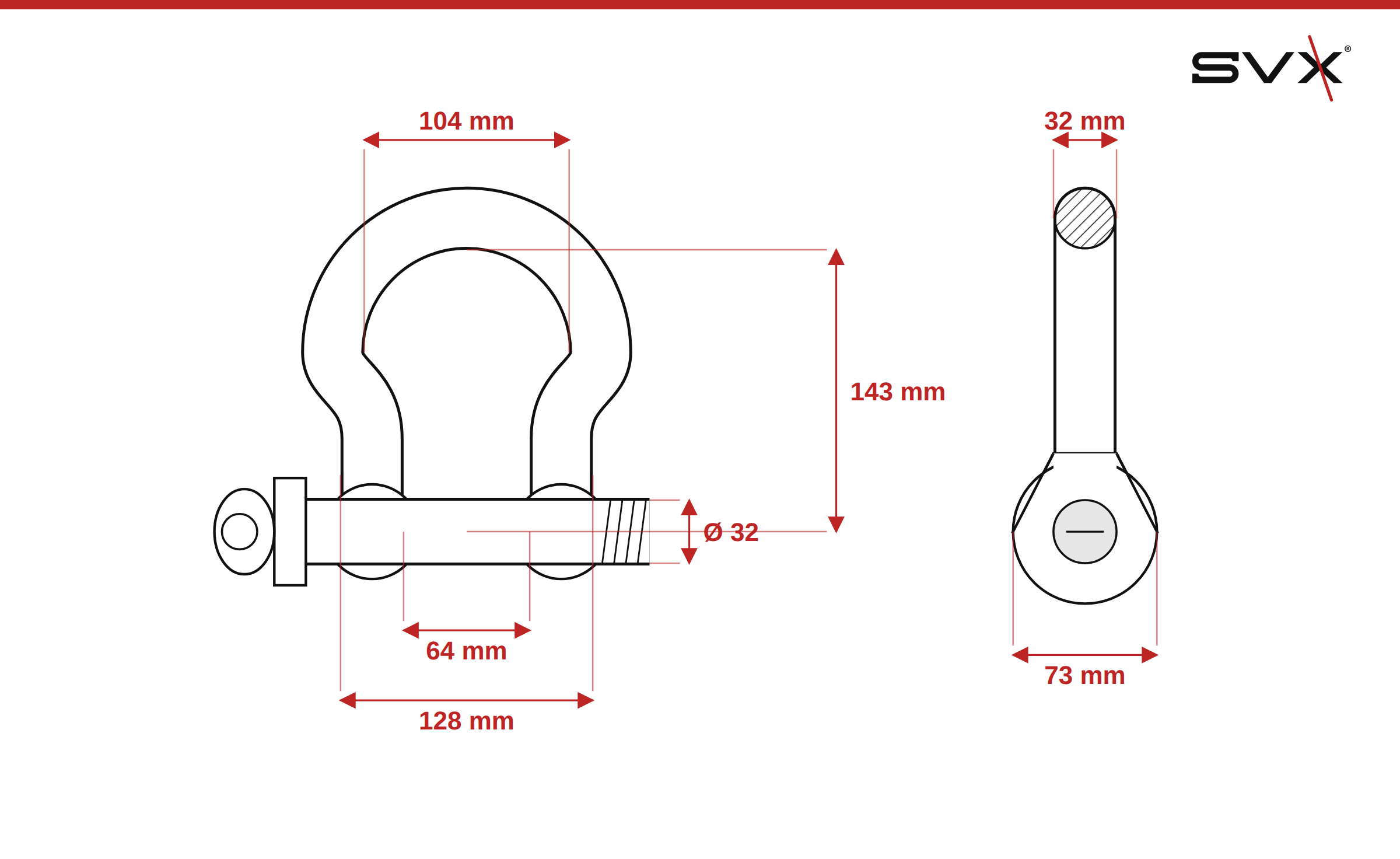 Zámek řetězu tvar oblouk 32 mm – rozměry v mm
