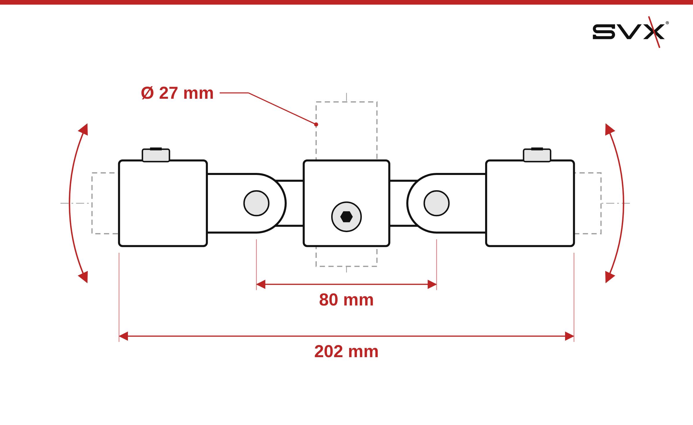 Dvojitá otočná spojka 27 mm – rozměry v mm
